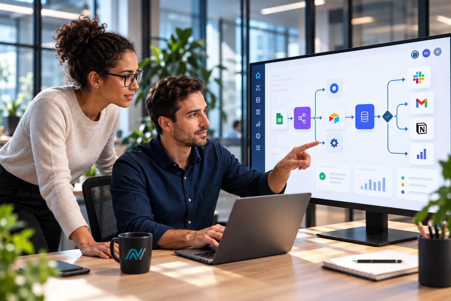 Écran affichant un workflow d'automatisation
